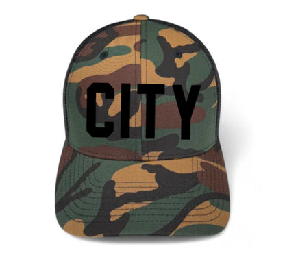 City Trucker Fan Hat- Camo, White, Navy