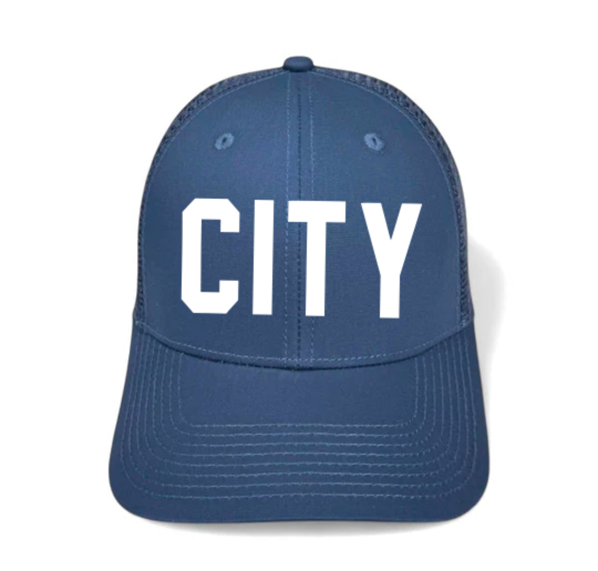 City Trucker Fan Hat- Camo, White, Navy