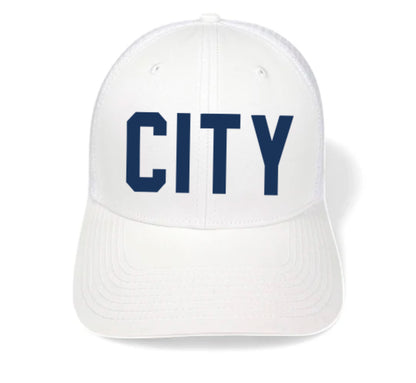 City Trucker Fan Hat- Camo, White, Navy